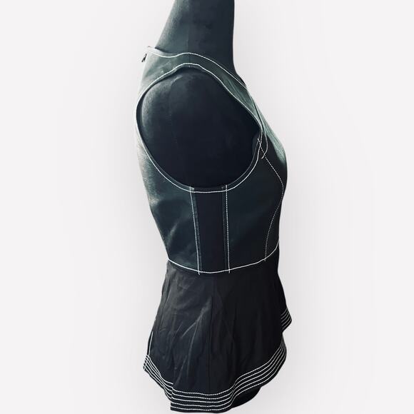 BCBGMAXAZRIA Women's Luella Black Faux Leather Peplum Top Size XXS - NWT - Picture 8 of 16